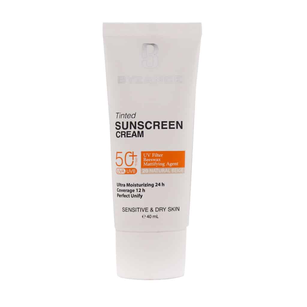 کرم ضد آفتاب رنگی +SPF50 بیزانس مناسب پوست خشک و حساس - 40 میل
