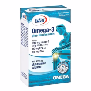 کپسول ژلاتینی امگا 3 پلاس گلوکز آمین یوروویتال 1660 میلی گرم 30 عددی