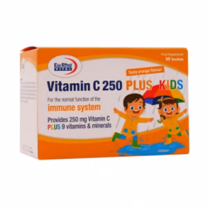 ساشه ویتامین C 250 میلی گرم پلاس کیدز یوروویتال 30 عدد