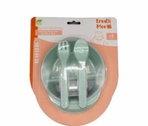 ست کاسه غذاخوری کودک BREATH MEE با قاشق و چنگال مناسب از ۶ ماهگی مدل SF02